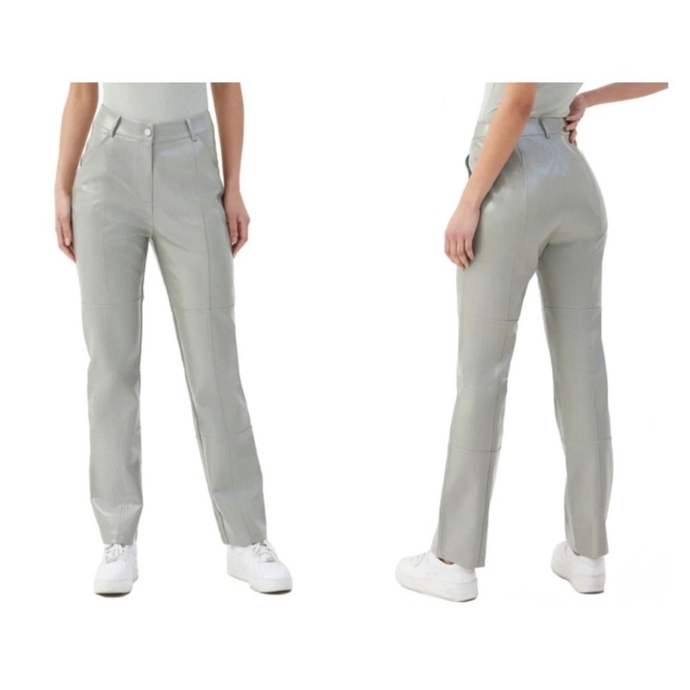 NWT 4th‎ Reckless Faux Leather Pants Straight Leg Panel Light Gray Small Party